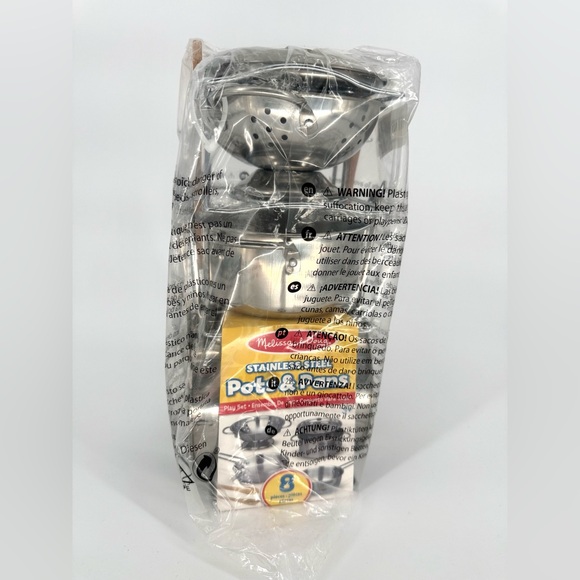 NWT Melissa & Doug Stainless Steel 8 Piece Play Kitchen Cookware Set with Stand - Picture 3 of 4